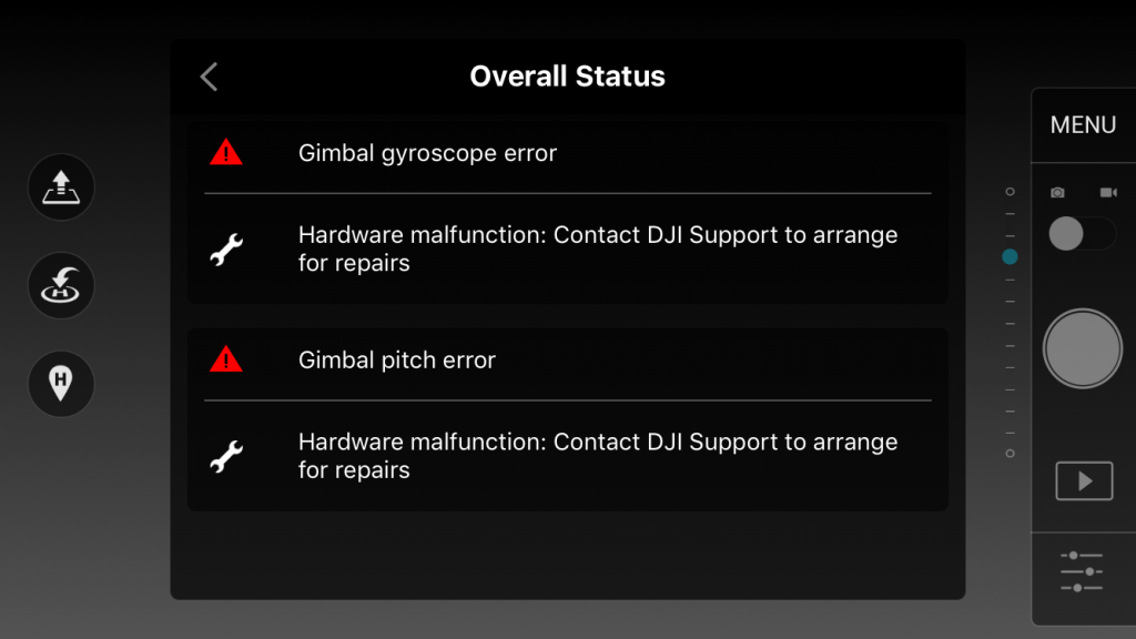 gimbal gyroscope error - gimbal pitch error